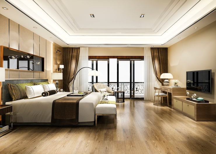 Hotel room, representing hospitality development in Dholera
