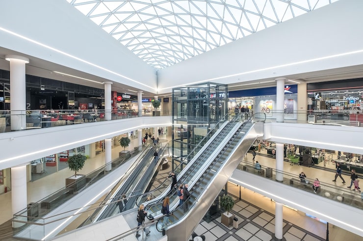 Shopping mall interior, representing retail and commercial space planned in Dholera
